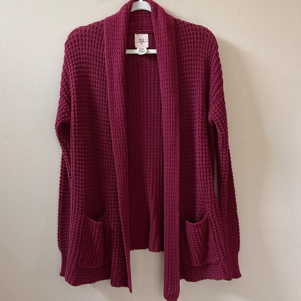 BILLABONG Maroon Red Long Sleeve Cardigan Sweater Sz S/P